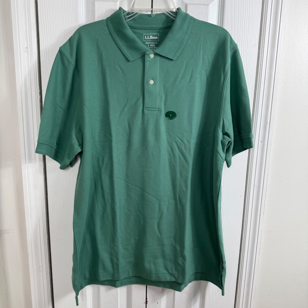 L.L.Bean Double L Polo Large Green Traditional Fit Pique Cotton Preppy NWT